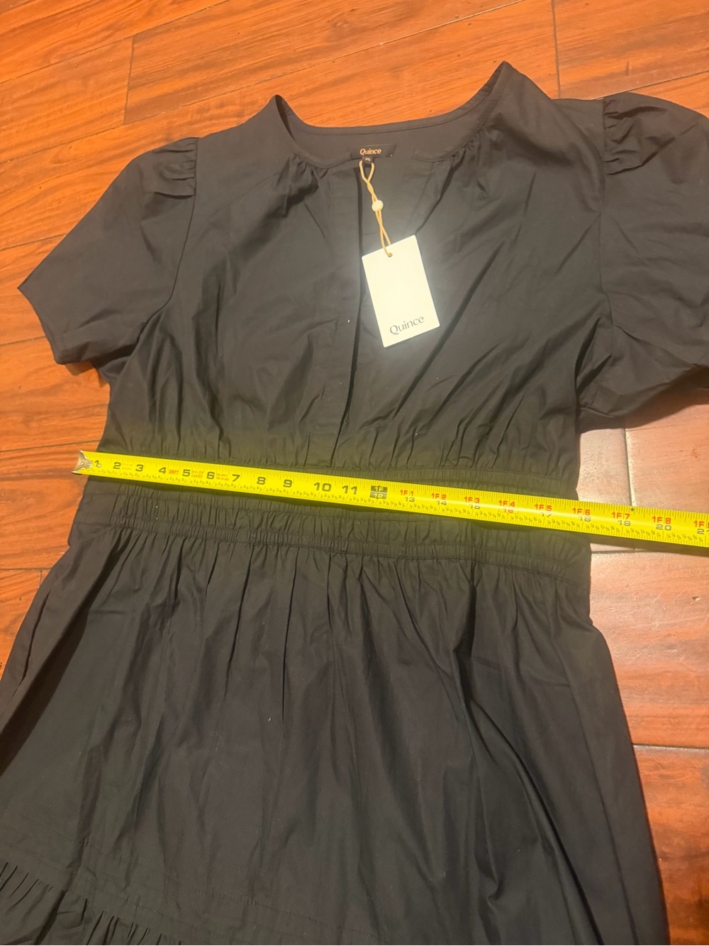 Quince Black Puff-Sleeve Smocked Mini Dress 100% organic cotton - Picture 3 of 10